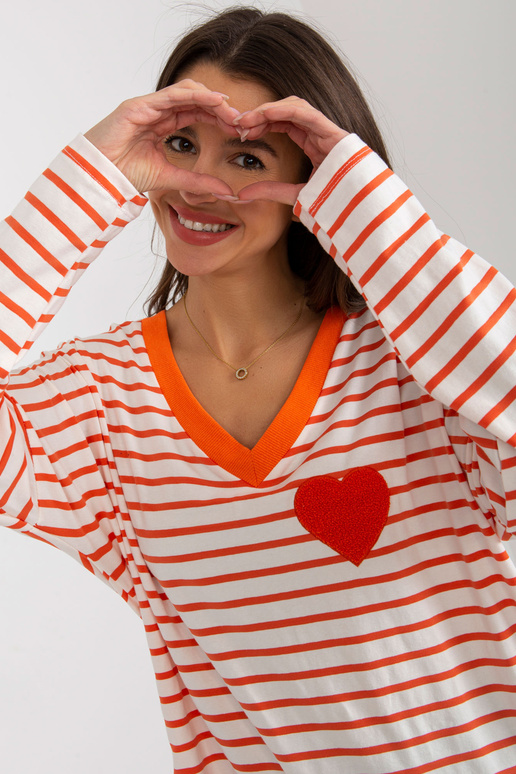 Oranža un balta brīva V veida kakla...