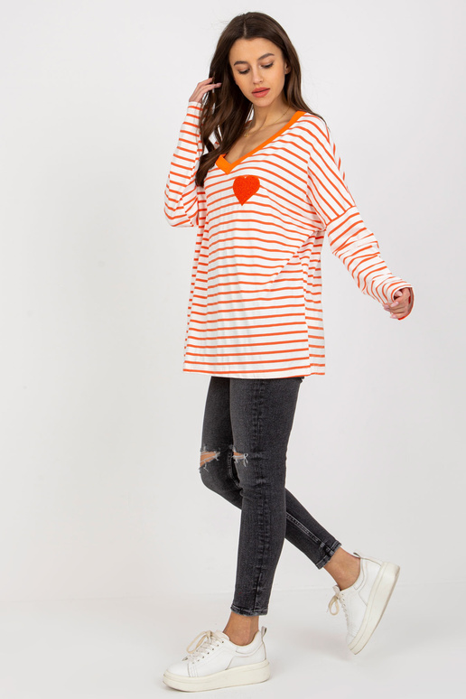 Oranža un balta brīva V veida kakla...