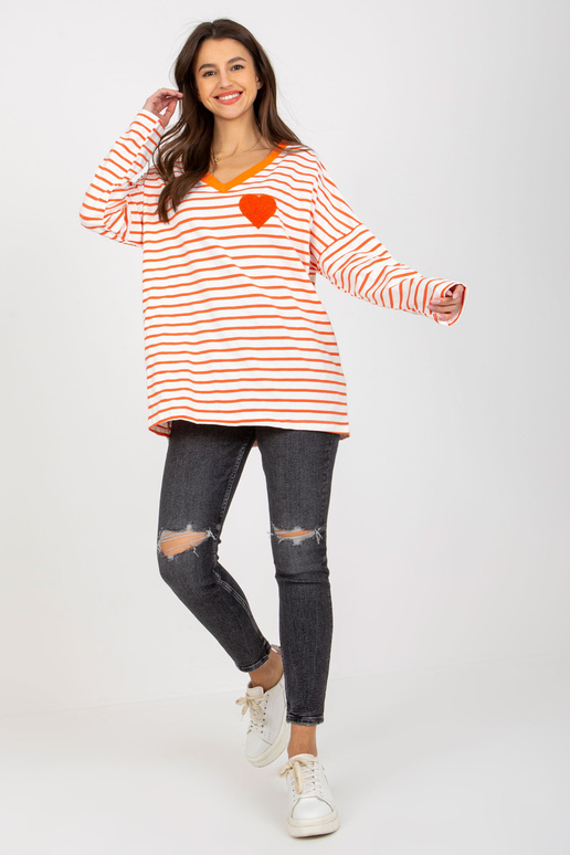 Oranža un balta brīva V veida kakla...