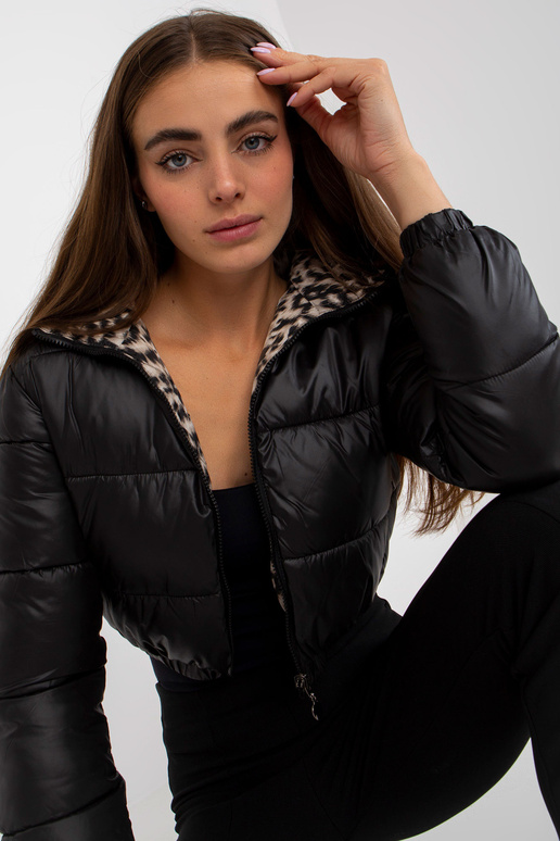 Melna abpusēja īsa stepēta jaka ar...