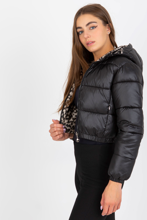 Melna abpusēja īsa stepēta jaka ar...