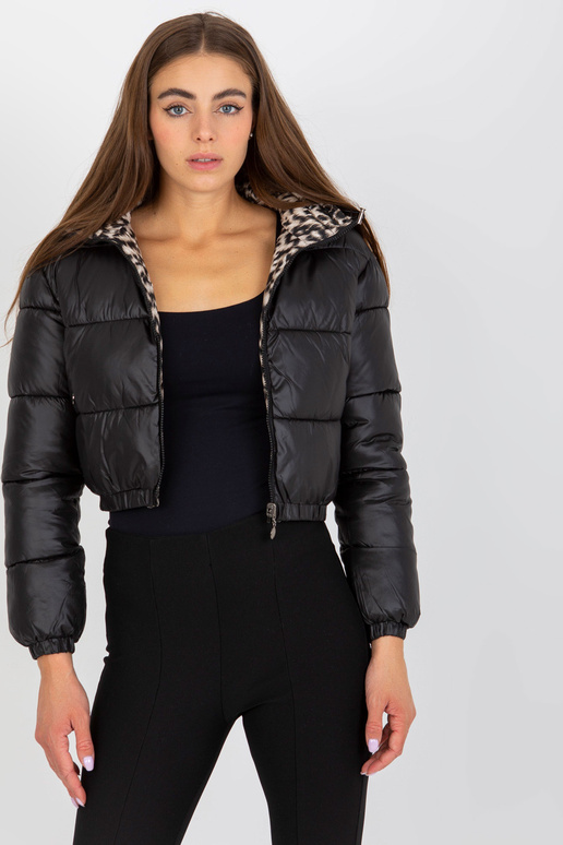 Melna abpusēja īsa stepēta jaka ar...