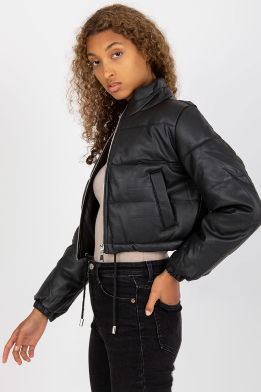 Melna Eco ādas īsā ziemas jaka Melna Eco ādas īsā ziemas jaka