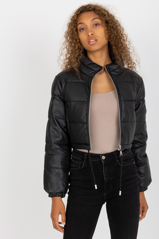 Melna Eco ādas īsā ziemas jaka Melna Eco ādas īsā ziemas jaka