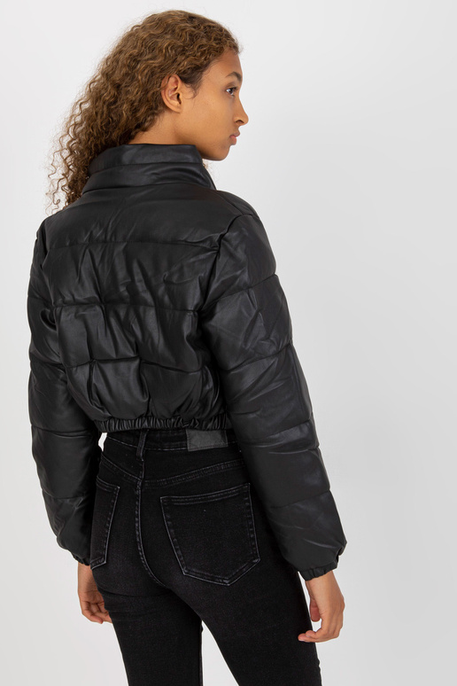 Melna Eco ādas īsā ziemas jaka Melna Eco ādas īsā ziemas jaka