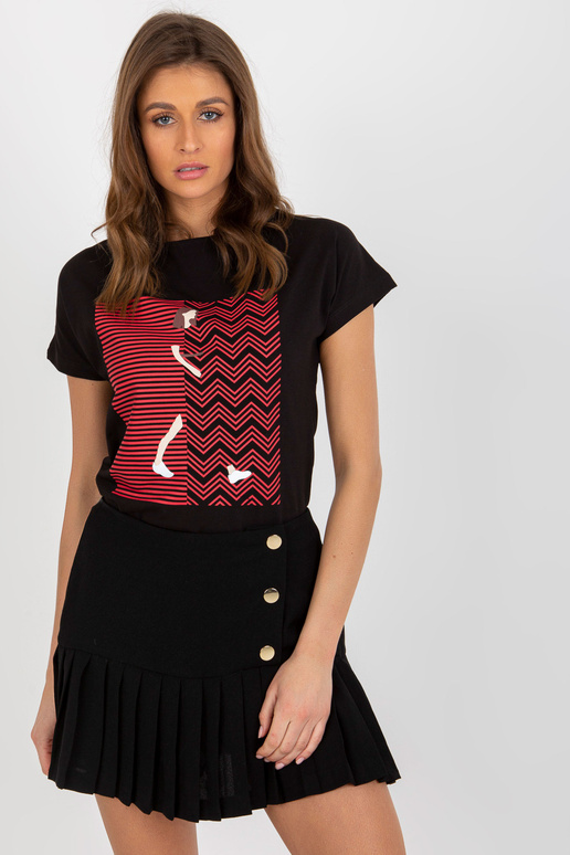 Melns kokvilnas sieviešu T-krekls ar... Melns kokvilnas sieviešu T-krekls ar...