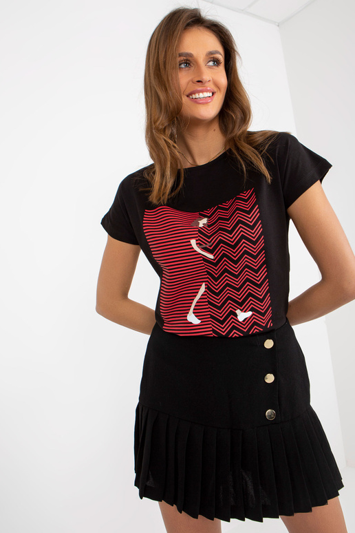 Melns kokvilnas sieviešu T-krekls ar... Melns kokvilnas sieviešu T-krekls ar...