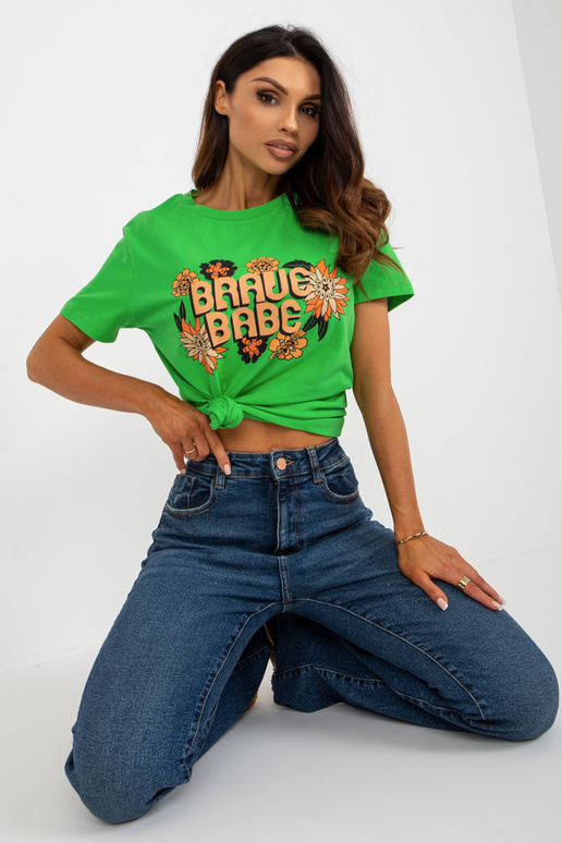 Zaļš sieviešu T-krekls ar apdruku un...