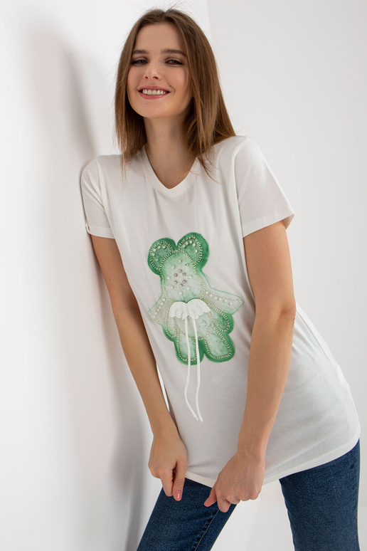 Ecru Green Cotton sieviešu T-krekls...