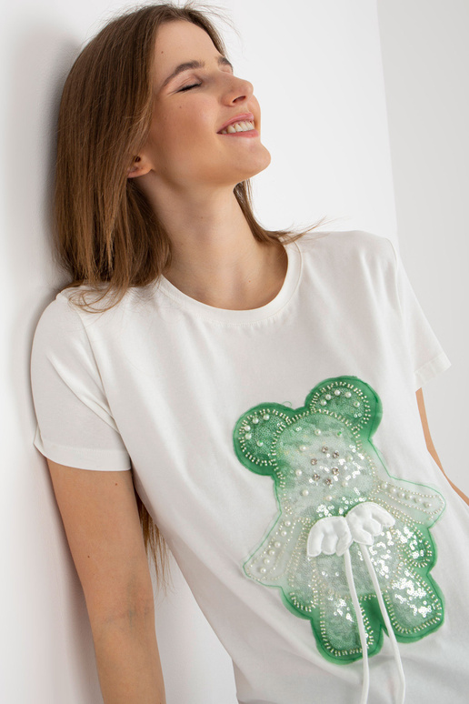 Ecru Green Cotton sieviešu T-krekls...