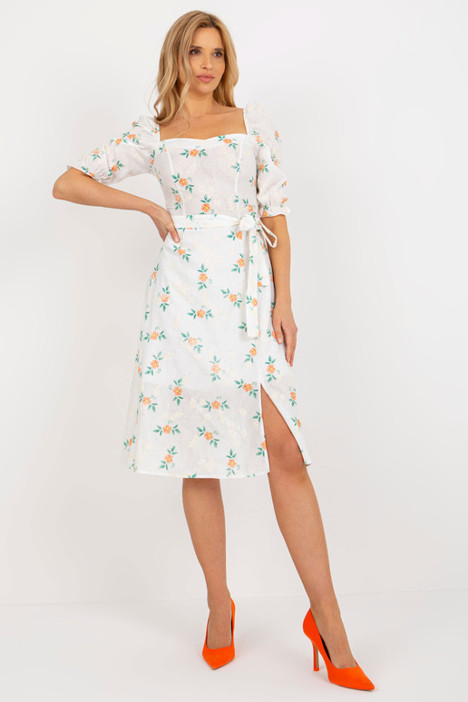 Balta un oranža puķaina midi kleita...