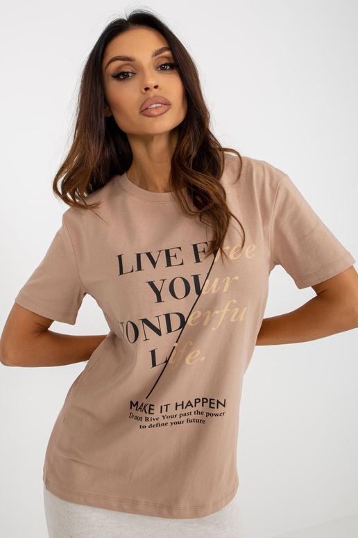 Tumši bēšs sieviešu t-krekls ar...