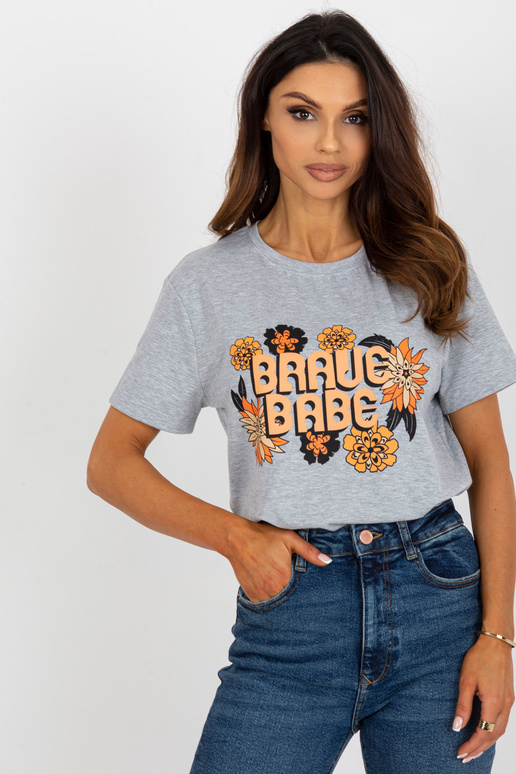 Pelēka melanža dāmu t-krekls ar apdruku