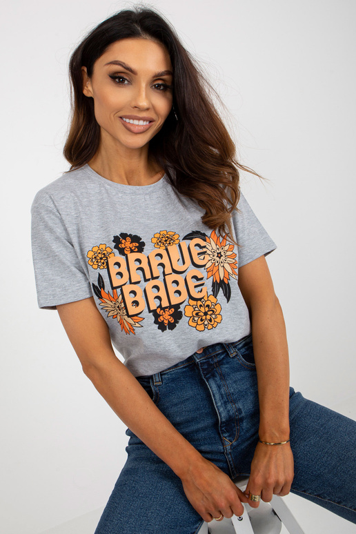 Pelēka melanža dāmu t-krekls ar apdruku