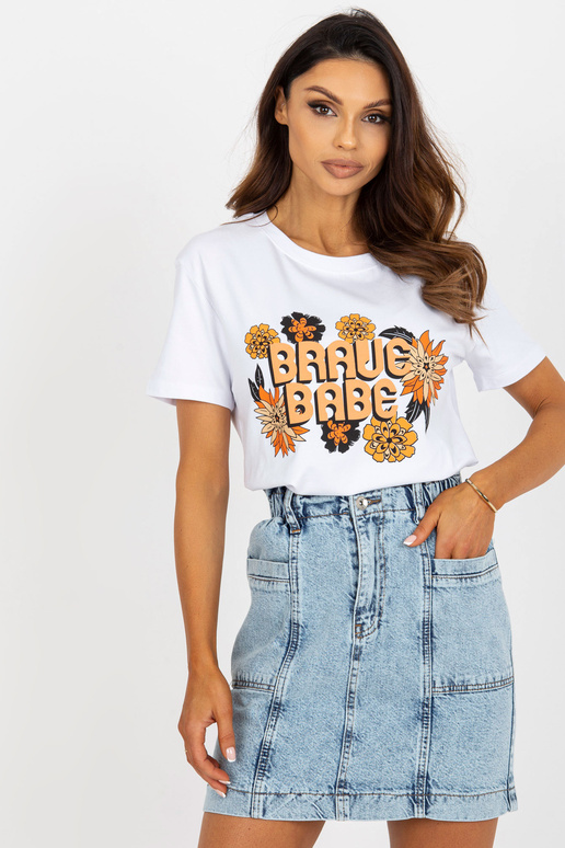 Balts kokvilnas sieviešu T-krekls ar...