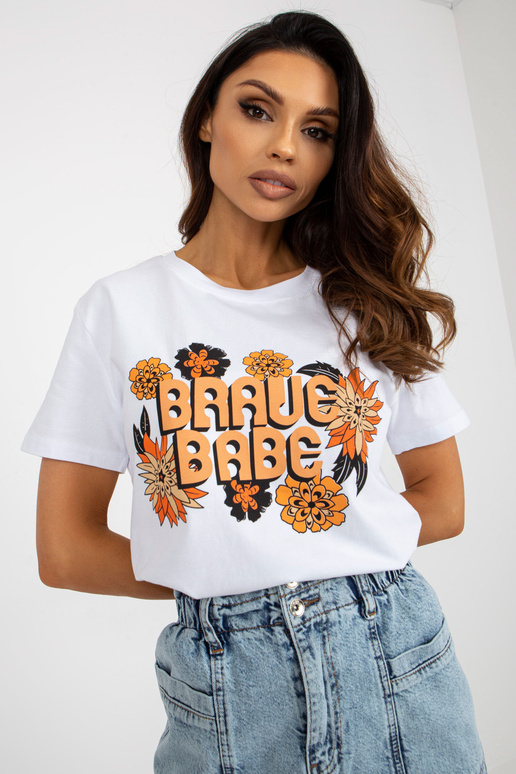 Balts kokvilnas sieviešu T-krekls ar...