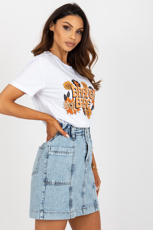 Balts kokvilnas sieviešu T-krekls ar...