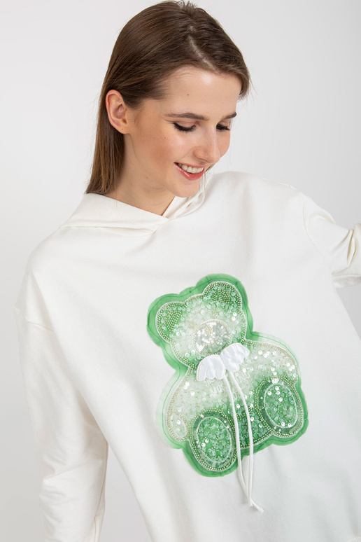 Ecru džemperis ar lācīti un aplikāciju Ecru džemperis ar lācīti un aplikāciju