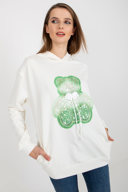 Ecru džemperis ar lācīti un aplikāciju Ecru džemperis ar lācīti un aplikāciju