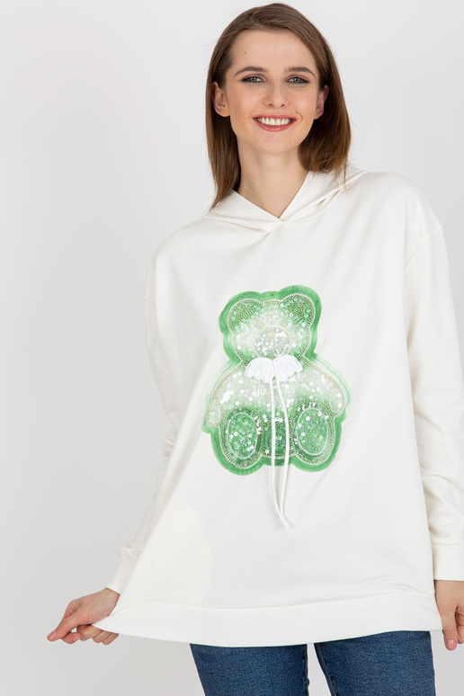 Ecru džemperis ar lācīti un aplikāciju Ecru džemperis ar lācīti un aplikāciju