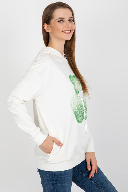 Ecru džemperis ar lācīti un aplikāciju Ecru džemperis ar lācīti un aplikāciju