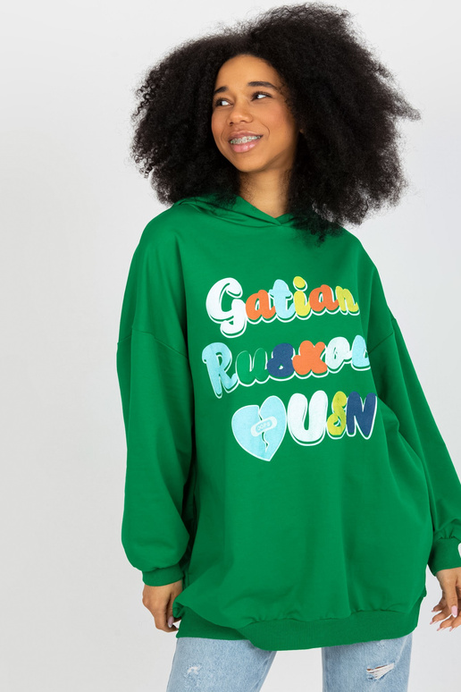 Zaļš džemperis ar uzrakstiem un kapuci Zaļš džemperis ar uzrakstiem un kapuci