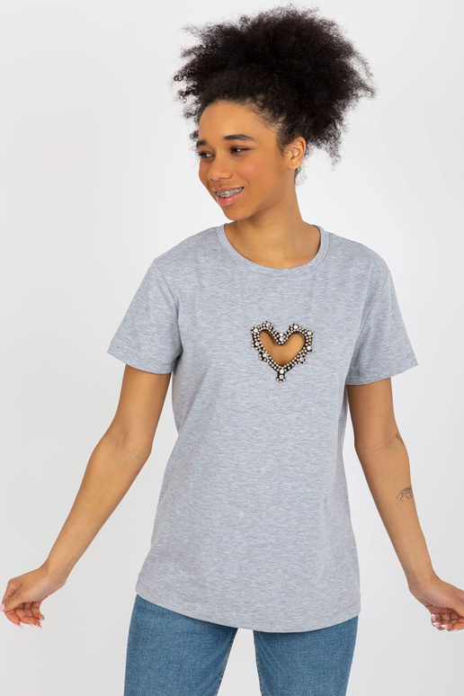 Pelēks sieviešu T-krekls ar sirds... Pelēks sieviešu T-krekls ar sirds...