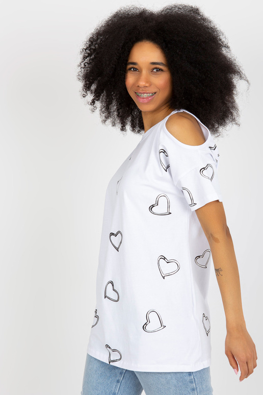 Balta kokvilnas blūze ar spīdīgu apdruku