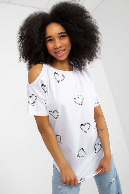 Balta kokvilnas blūze ar spīdīgu apdruku