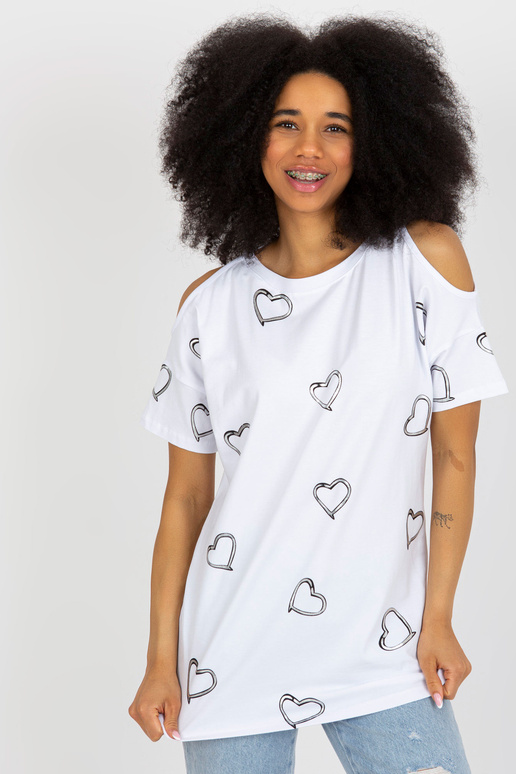 Balta kokvilnas blūze ar spīdīgu apdruku