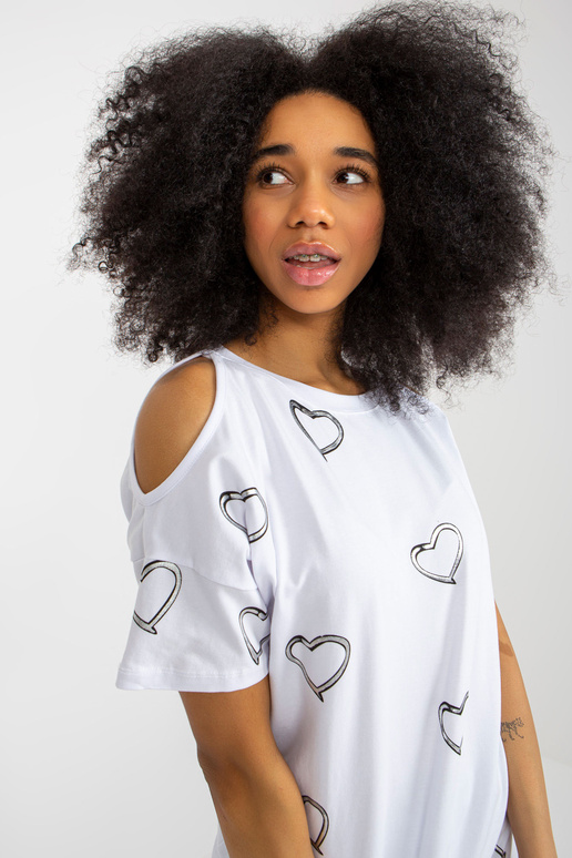 Balta kokvilnas blūze ar spīdīgu apdruku