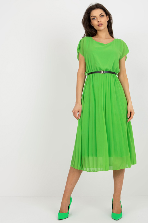Gaiši zaļa midi kroku kleita ar jostu