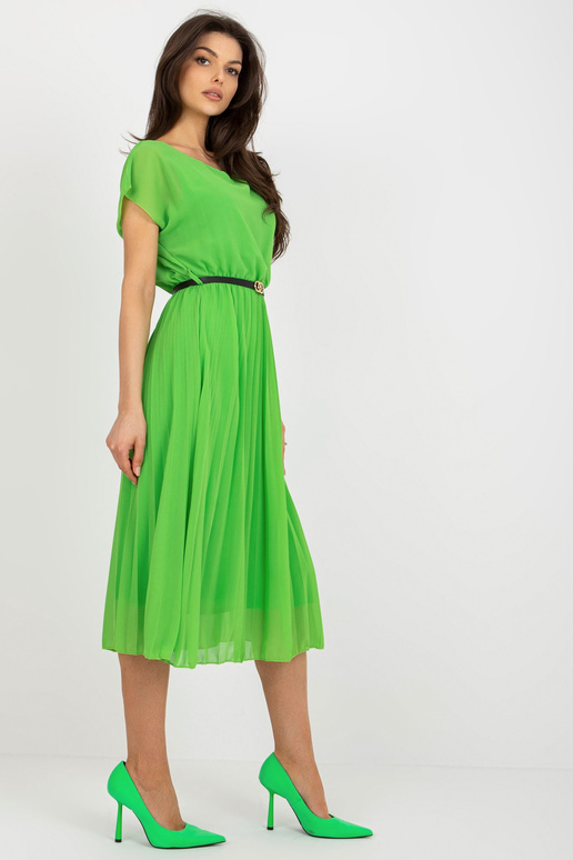 Gaiši zaļa midi kroku kleita ar jostu