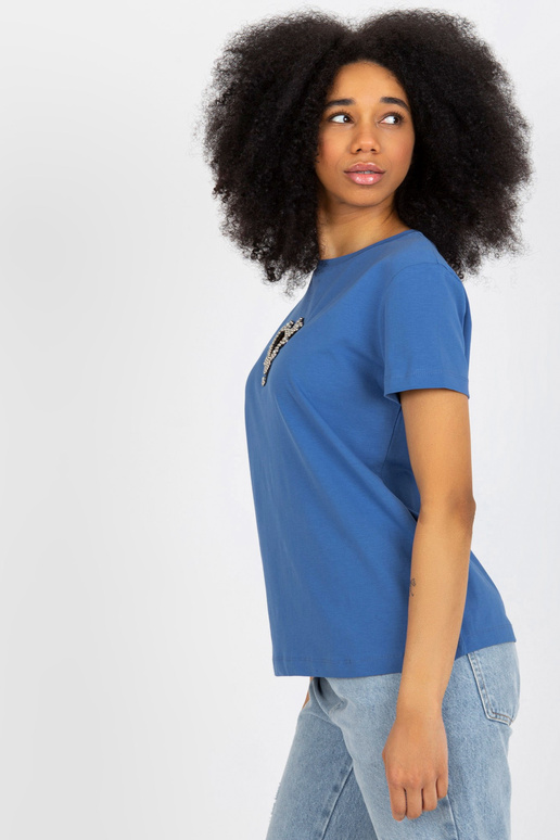 Tumši zils kokvilnas T-krekls ar...