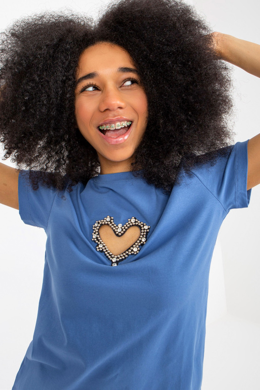 Tumši zils kokvilnas T-krekls ar...