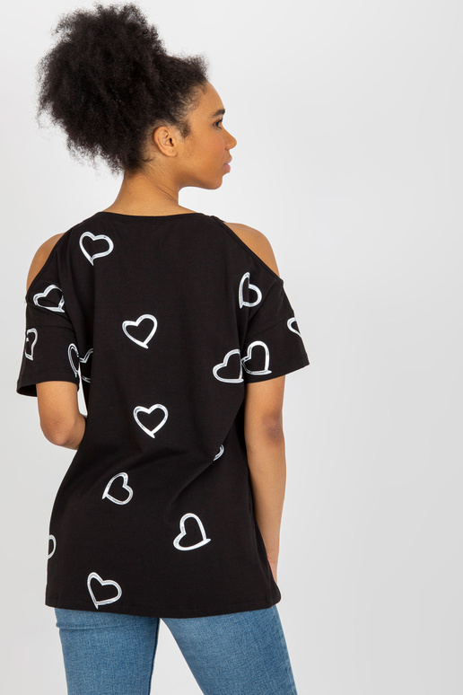 Melna sieviešu apdrukas blūze ar īsām...