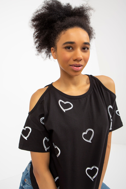Melna sieviešu apdrukas blūze ar īsām...
