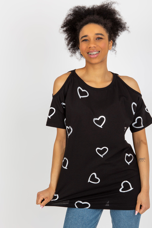 Melna sieviešu apdrukas blūze ar īsām...