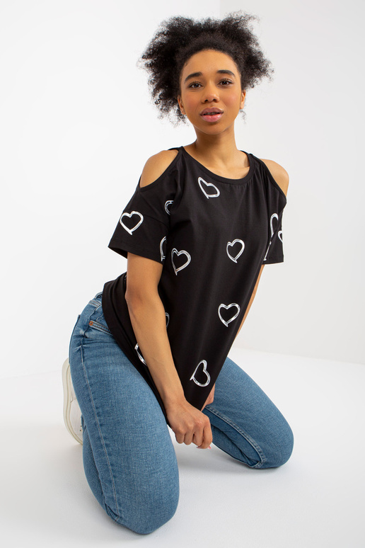 Melna sieviešu apdrukas blūze ar īsām...