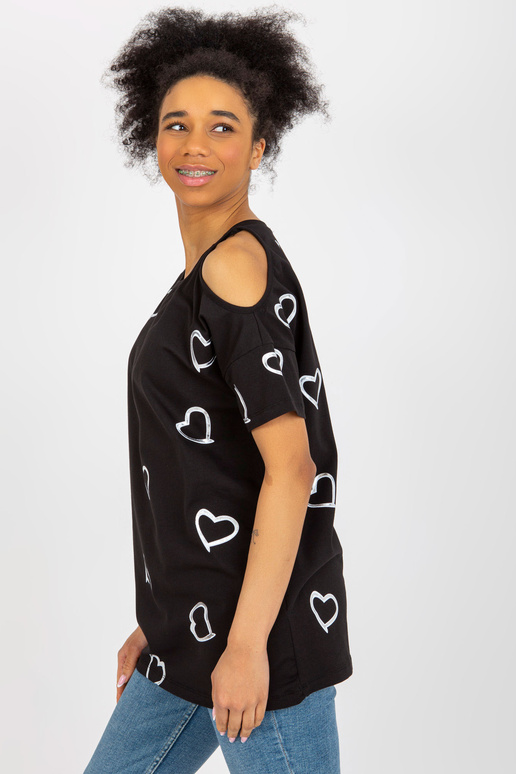 Melna sieviešu apdrukas blūze ar īsām...