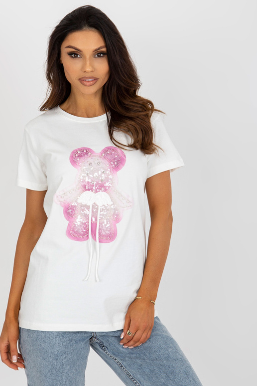 Ecru Pink Cotton Sieviešu T-krekls ar...