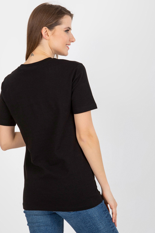 Melns kokvilnas sieviešu T-krekls ar... Melns kokvilnas sieviešu T-krekls ar...