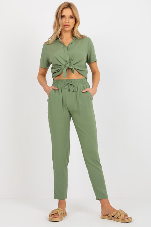 Haki krāsas viskozes bikses no auduma... Haki krāsas viskozes bikses no auduma...