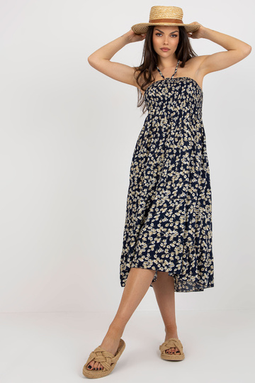 Tumši zila ziedu kleita ar...