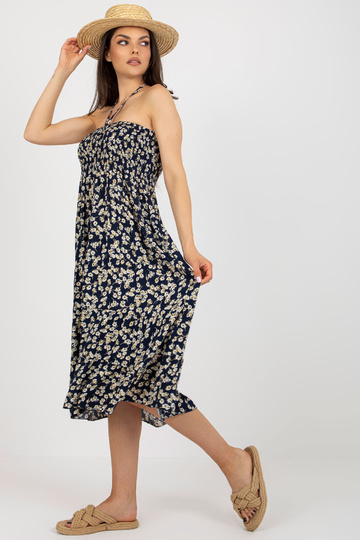 Tumši zila ziedu kleita ar... 2