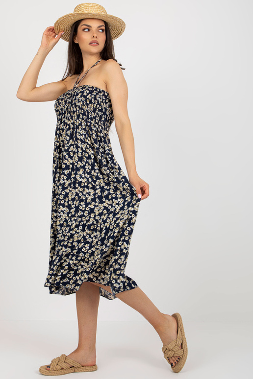 Tumši zila ziedu kleita ar kaklasaiti...