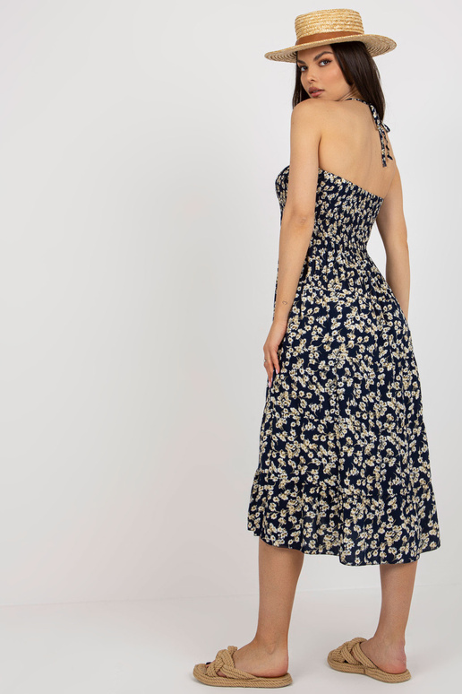 Tumši zila ziedu kleita ar kaklasaiti...