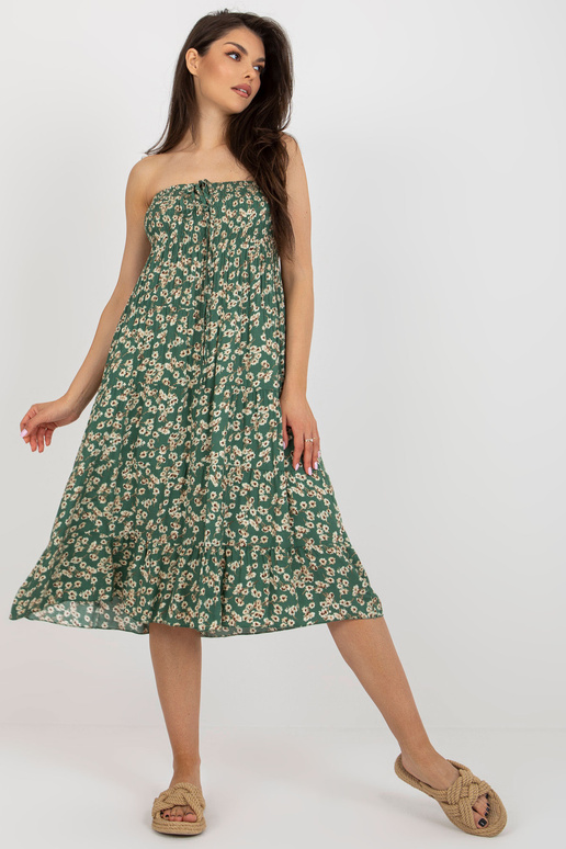 Tumši zaļa ziedu vasaras kleita ar...