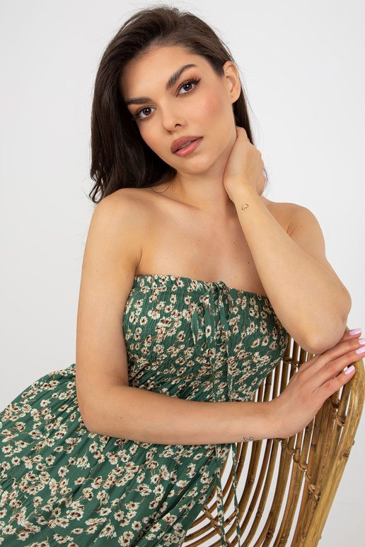 Tumši zaļa ziedu vasaras kleita ar...