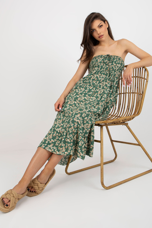 Tumši zaļa ziedu vasaras kleita ar...
